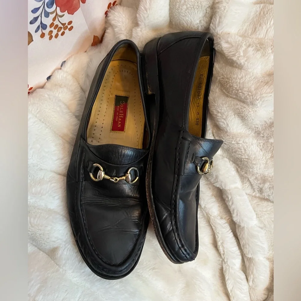 Cole Haan Mens 13M Black Gold Chain Accent Slip On City C01062 Work Loafers